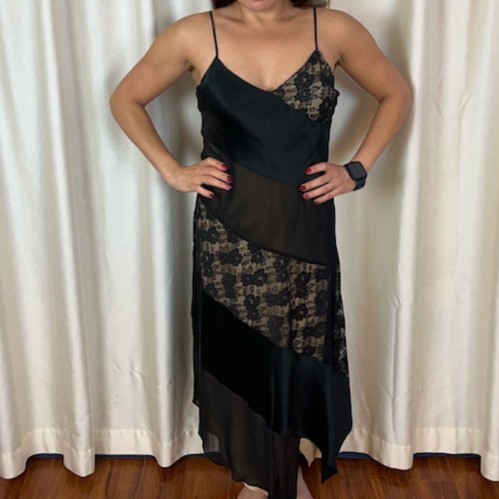 Women’s Elegant Evening Silk and Lace Dress, Express, size 5/6, Body: 100% silk